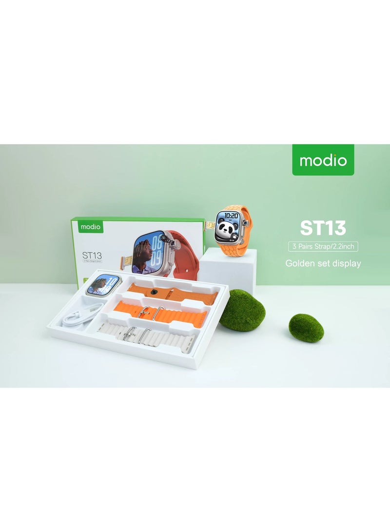 Modio ST13 Smart Watch with 2.2 Inch Full Display, Water Resistant, Supports Health Tracking Features and Sports Modes, Supports Notifications and Alerts, Supports Making and Receiving Calls, 3 Attachments for Interchangeable - Image 2